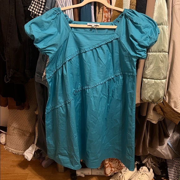 Taylor Tillman Blue Ruffle Short Sleeve Midi Dress - Picture 2 of 4